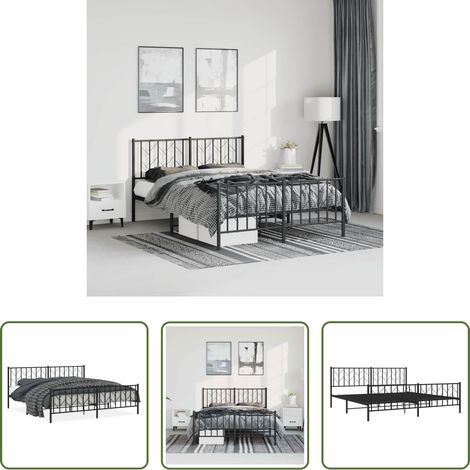 vidaXL Lit avec tête et pied - Cadre de lit métal sans matelas avec pied de lit noir 193x203cm (1/5)