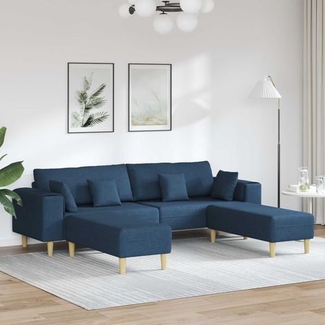 Sofa mit Kissen 3 pcs Blau Stoff (1/5)