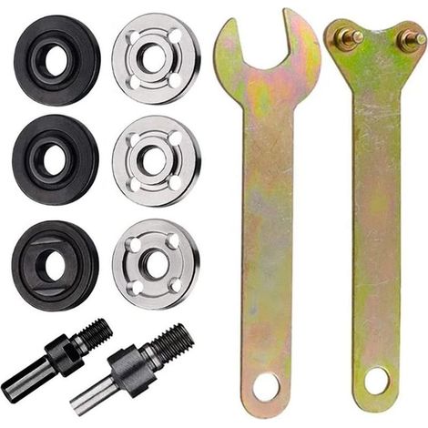 Adaptateur de meuleuse d'angle de perceuse, adaptateur de mandrin de 6 mm et 10 mm avec 2 clés et 3 ensembles de pièces d'écrous à bride, kit de tige de connexion pour perceuse électrique (1/5)