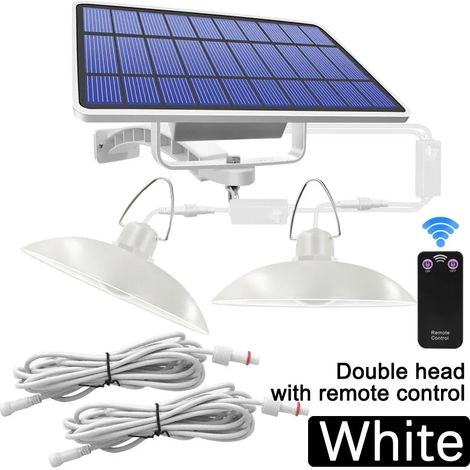 Suspension solaire double tête (blanc chaud - RF blanc) améliorée avec câble de 3 m, étanche IP65 et télécommande, compatible avec abri de jardin et intérieur. (1/5)