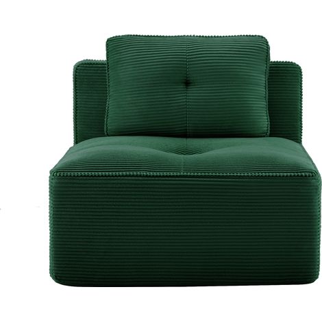 Canapé Modulaire en Velours Côtelé Vert avec Coussin - Assise Profonde 74 cm Mousse 32D Sans Montage pour Salon (1/4)
