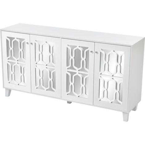 Aparador blanco con frentes espejados, 4 puertas y balda móvil 160x40x84 cm HOMVRA (1/5)