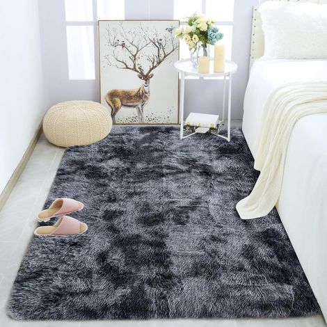 Tapis Chambre Modernes Moquette Chambre Soft Tapis à Poils Longs Shaggy Antidérapant Intérieur Moelleux épais (Grau Schwarz, 80 x 120 cm) (1/5)