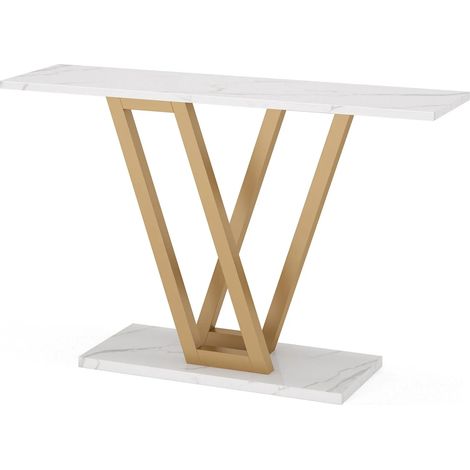 Mesa consola estrecha para recibidor 110 x 30 x 80 cm dorado y blanco (1/5)