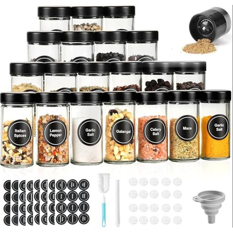 pots à épices ronds,saupoudreurs en verre avec couvercles en acier inoxydable ml,avec moulin pour le stockage des récipients étiquettes (1/5)