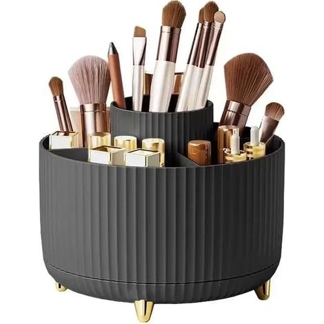 Kosmetik-Organizer von Axroad Mall, 360°-Drehung, 5 Fächer, für Schminktisch, Badezimmer, Büro, Wohnzimmer und Schule, Kunststoff, 15 x 15 x 13 cm, Schwarz (1/5)