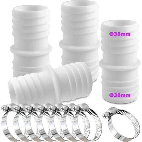 Lot de 4 raccords de tuyau de 38 mm avec 8 colliers de serrage - Adaptateur de tuyau double (blanc) (1/4)