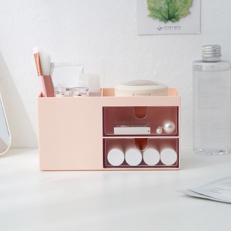 Neue Büroaufbewahrung mit zwei Schubladen, unterteilte Aufbewahrungsbox für Kosmetikartikel (rosa) (1/5)