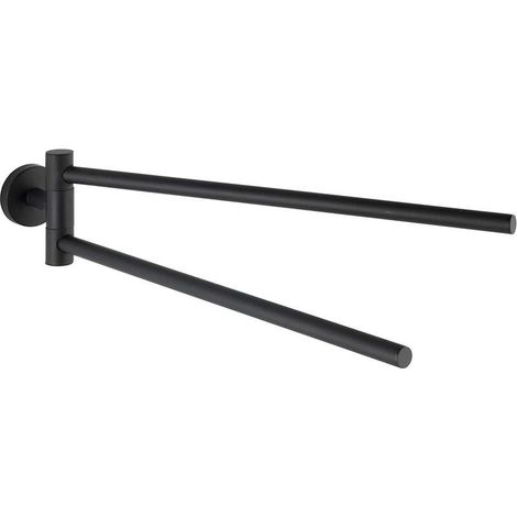 Porte - serviettes de salle de bain noir mural avec 2 bras mobiles, acier inoxydable, 5,5x9x43 cm (1/5)