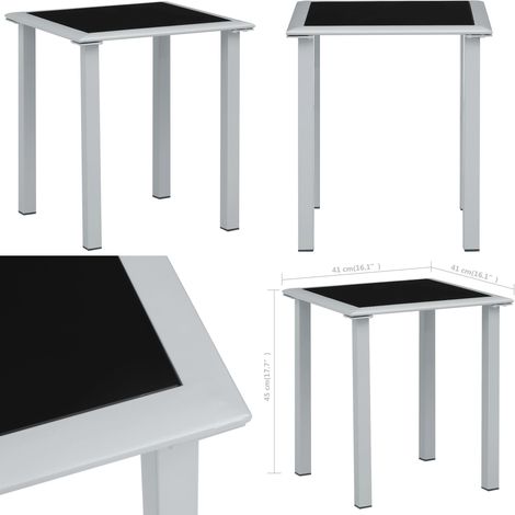 Table de jardin Noir et argenté 41x41x45 cm Acier et verre - Table De Jardin - Table Extérieure - Table Ronde - Mobilier De Jardin - Terrasse - Home & Living (1/4)