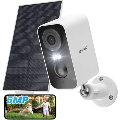 ieGeek 5MP Caméra Solaire Vision Nocturne Couleur AI Détection Mouvement Audio Bidirectionnel Alexa/IP65 Blanc (1/5)