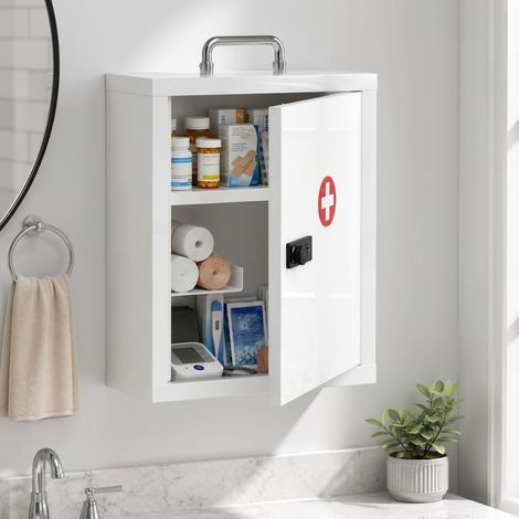 Botiquín de pared con cerradura de código, 3 niveles, acero blanco (1/5)
