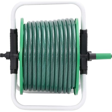 Enrouleur de tuyau vert sur pied avec jeu de raccords de tuyaux (1/5)
