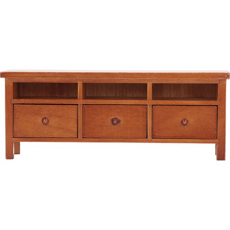 Meuble TV miniature design à tiroirs simulés, meubles décoratifs en bois pour maison de poupée 1/12, couleur marron (1/5)