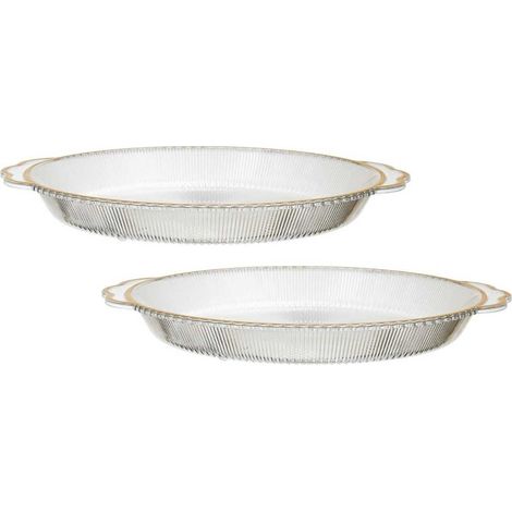 Set de 2 plats rond en plastique transparent texturé avec contour doré (L38,5 cm) (1/5)