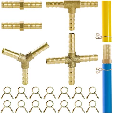Set mit 5 Reparaturverbindern 6/8/10/12/14 mm, 3-Wege-T-Verbinder für Kraftstoff, Luft, Wasser, Gas, Öl – Messingausführung – 2/3/4-Wege 6 mm (1/5)