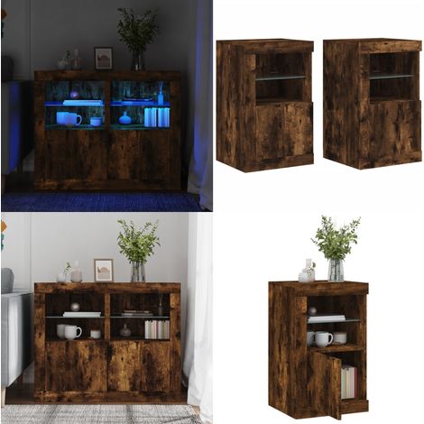 Beistellschränke mit LED-Leuchten 2 Stk. Räuchereiche - LED-Beleuchtung - Holzbeistellschrank (1/5)
