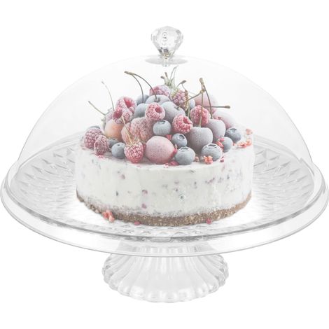 Multifunctional Cake Stand, W: 30 cm x H: 16.5 cm, Transparent Cake Bell with Tray, Cake Stand Holder, for Cream Cake Dessert Salad (1/5)