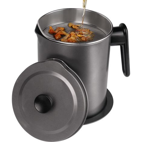 Pot à graisse à mailles fines avec couvercle et dessous de plat, 1,7 L, pour conserver l'huile de friture usagée, compatible lave-vaisselle (1/5)