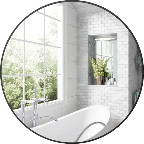 Miroir rond miroir salle de bain cadre en métal facile à installer, pour chambre, salon, entrée, Ø 70 x 2,5 cm noir