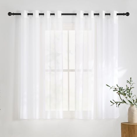 Lot de 2 Rideau, Voile, Œillet, Polyester, Blanc, 140x160cm, Cuisine Chambre Salon