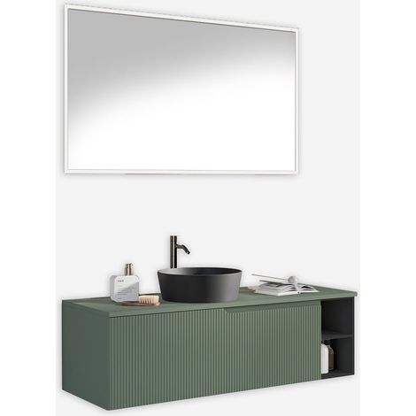 Venere Badezimmer-Wandschrank mit rechteckigem Spiegel und Waschbecken, 5-teilig - Dunkel Grün