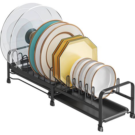 Égouttoir Vaisselle Cuisine Extensible avec Plateau, Support Métal Antidérapant pour Évier, Comptoir, Armoire (Noir)