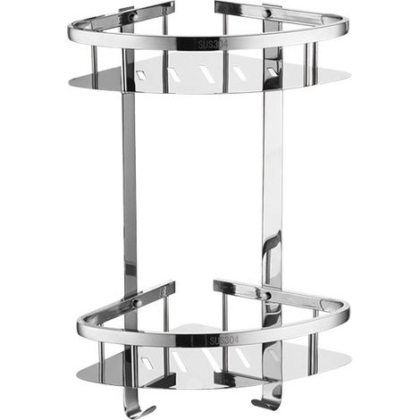 Exklusiver Duschkorb aus Edelstahl  Badezimmer-Badewannenregal, Duschwanne, Wand-Eckregalhalter (Edelstahl, 2 Etagen, hinterer Haken)