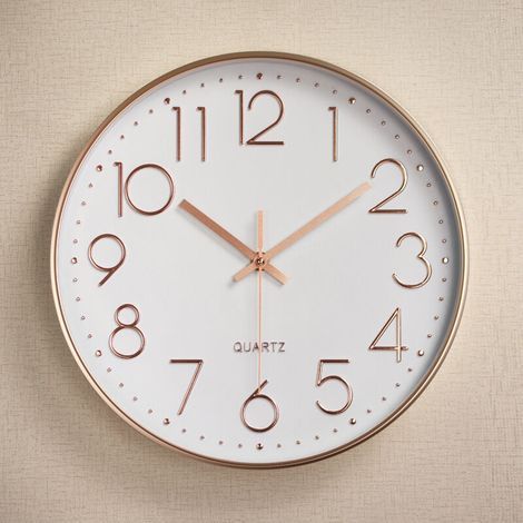 Reloj de pared redondo, 30 cm, pequeño, diseño clásico, funciona con pilas, blanco. (1/3)