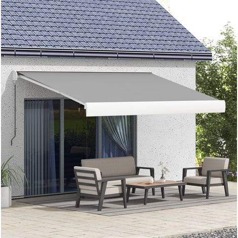 Store banne électrique 395cm 300cm alu gris clair OKMYHOME (1/4)