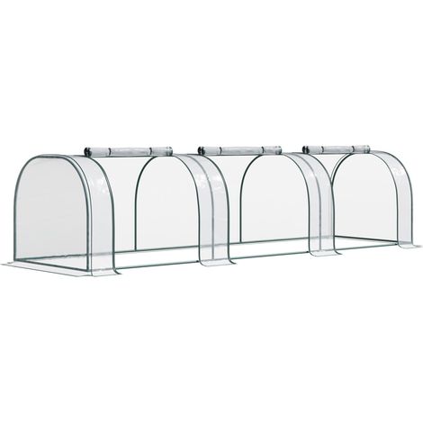 Invernadero túnel de PVC transparente 350 x 100 x 80 cm con puerta y estructura de acero verde (1/5)