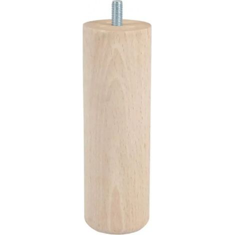 Pied cylindrique de lit M8 en hêtre brut naturel, hauteur 150 mm, diamètre 50 mm