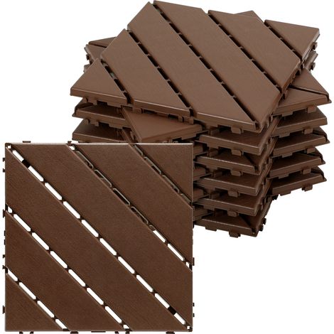 Wolketon Lot de 33 dalles de terrasse 3 m², 30 x 30 cm 6 Lattes, dalles en plastique, Dalles clipsables Marron (1/3)