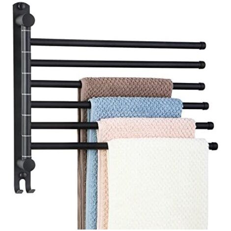 ALLIANDISPorte Serviette Salle de Bain avec 6 Barres 180°Rotatives en Acier Inoxydable SUS304 Porte Serviette Murale Sèche-Serviettes pour Cuisine Lavabo-Noir (1/4)