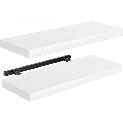 Étagères flottantes invisibles (blanches, 2 niveaux) en bois, fixées au mur, pour salle de bain, chambre, salon, cuisine. Étagère suspendue pour étagères. (1/5)
