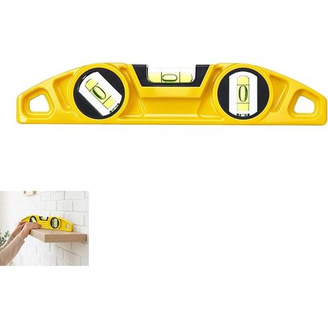 Torpedo Level, Torpedo Magnetic Level, 25 cm Aluminium Magnetic, Bubble 3 Vials High Precision, V-Grooved Sole for Cylindrical Surfaces, Measuring Tool for DIY Construction (1/3)