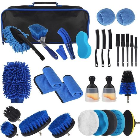 Kit de nettoyage voiture 31 pièces – brosses, éponges et accessoires pour intérieur, extérieur, roues et tableau de bord (1/4)