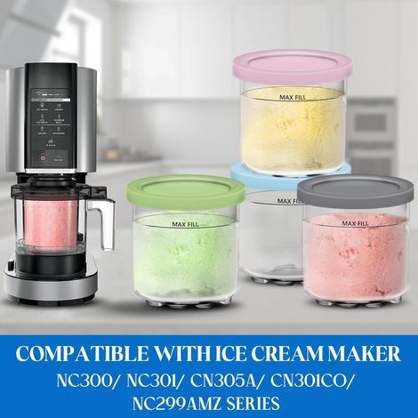 Pour les pots et couvercles Ninja Creamery - Lot de 4 récipients à glace, tasses, pots et bacs à smoothies compatibles avec les sorbetières des séries NC299AMZ et NC300s. Accessoires (1/4)