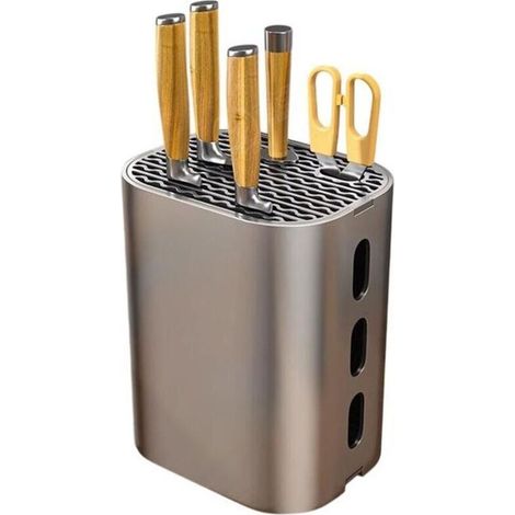 Multifunctional kitchen knife holder - Aluminum and PP - Rustproof - Ventilated storage for knives and accessories - Gray (1/4)