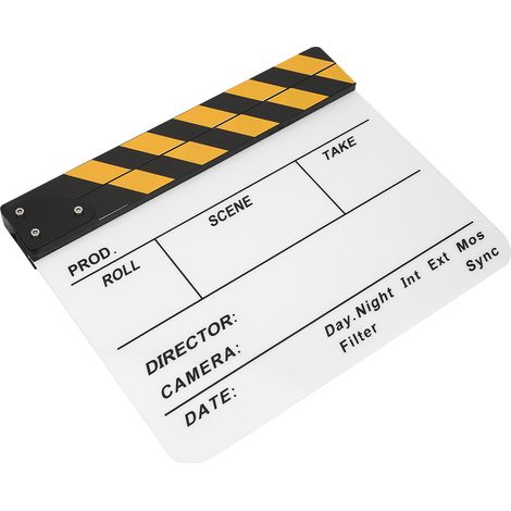 Clap de cinéma en acrylique 30x25CM, accessoire de photographie, outil de réalisation (tableau blanc à rayures jaunes (PAV1Y)) (1/5)