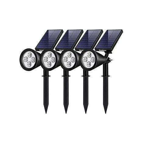 Lampe solaire jardin extérieur LED. éclairage paysager pour arbre et parc. lot de 4 lampes de cour étanche. lumière jaune chaleureuse. déco terrasse et allée. (1/4)