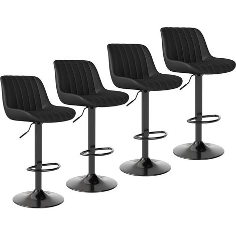 Barhocker 4er Set drehbar & höhenverstellbar mit Lehne aus PU-Leder Schwarz (1/5)