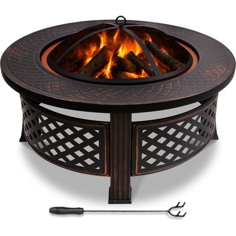 VOUNOT® Brasero extérieur Ø81cm - métal - avec grille pare-etincelles tisonnier et couvercle - noir