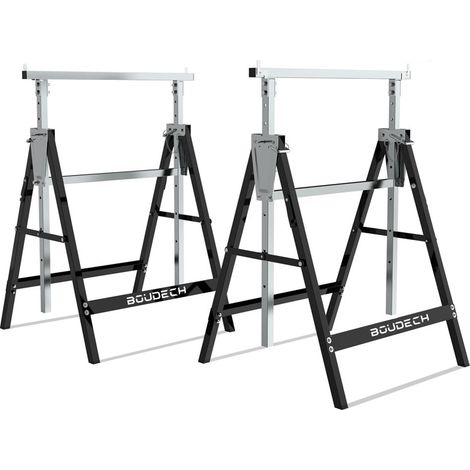 Set di 2 cavalletti telescopici 300kg pieghevoli ideali come trabattello pontile, banco da lavoro e supporto taglia travi.