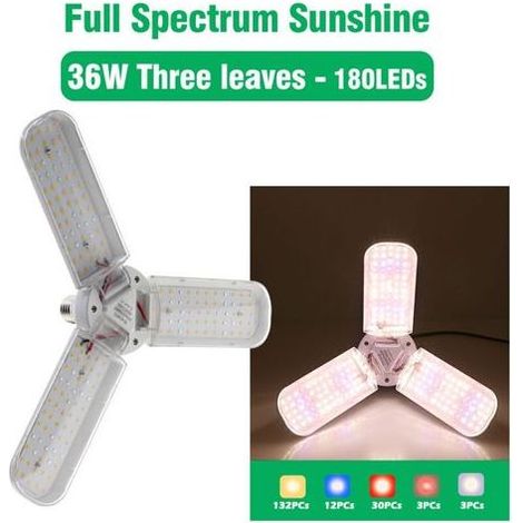 Lampe de culture pliable à LED 36 W avec tête d'éclairage E27 suspendue de 4 m, adaptée aux plantes d'intérieur, serre, culture hydroponique (1/5)