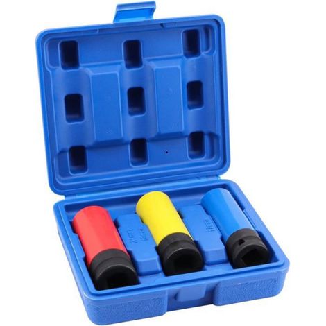 3 pièces Embouts clé pour les jantes Drive métrique Extra à paroi mince de roue taille 17, 19, 21mm (1/4)