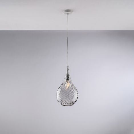 Lampadario Moderno Pluvia Metallo Grigio Fumè 1 Luce E27