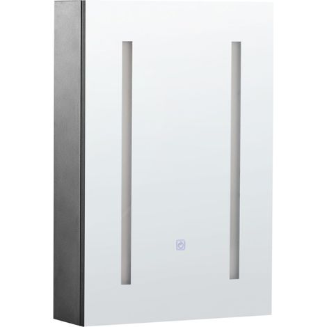 Bathroom Wall Mounted Mirror Cabinet LED CAMERON 40 cm 60 cm Black (1/5)