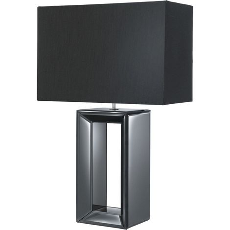 Lampe de table miroir, haut noir, abat-jour en soie artificielle noir noir (1/3)