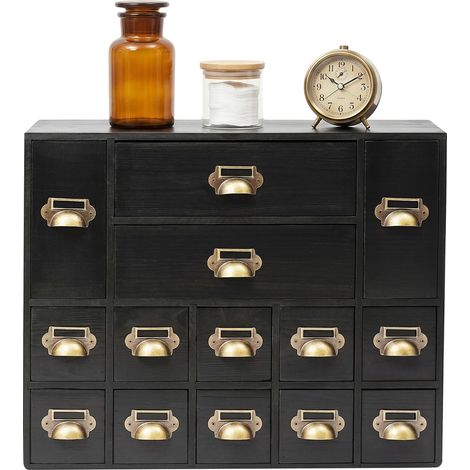 Armoire de rangement noir, coffret à 14 tiroirs, organisateur vintage pour médecine, thé, épices et petites fournitures, 53x16x42 cm, sans assemblage (1/5)